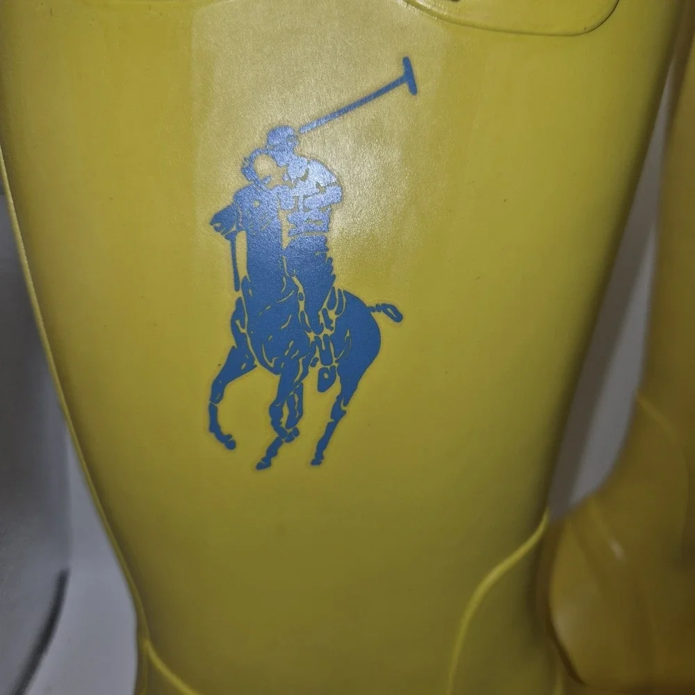 Polo Ralph Lauren Yellow Rain Boots Kids‎ Blue Pony Rubber Buckle Boots Youth